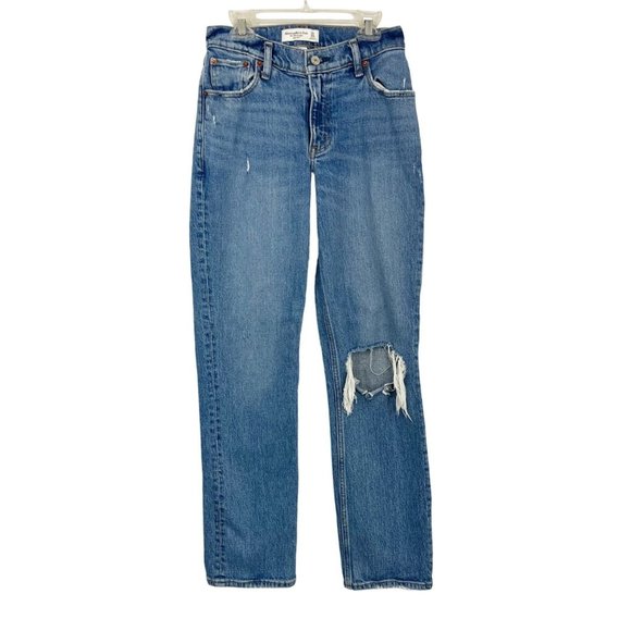 Abercrombie & Fitch The 90s Straight Low Rise Distressed Jeans Curve Love Size 2 - Picture 1 of 7